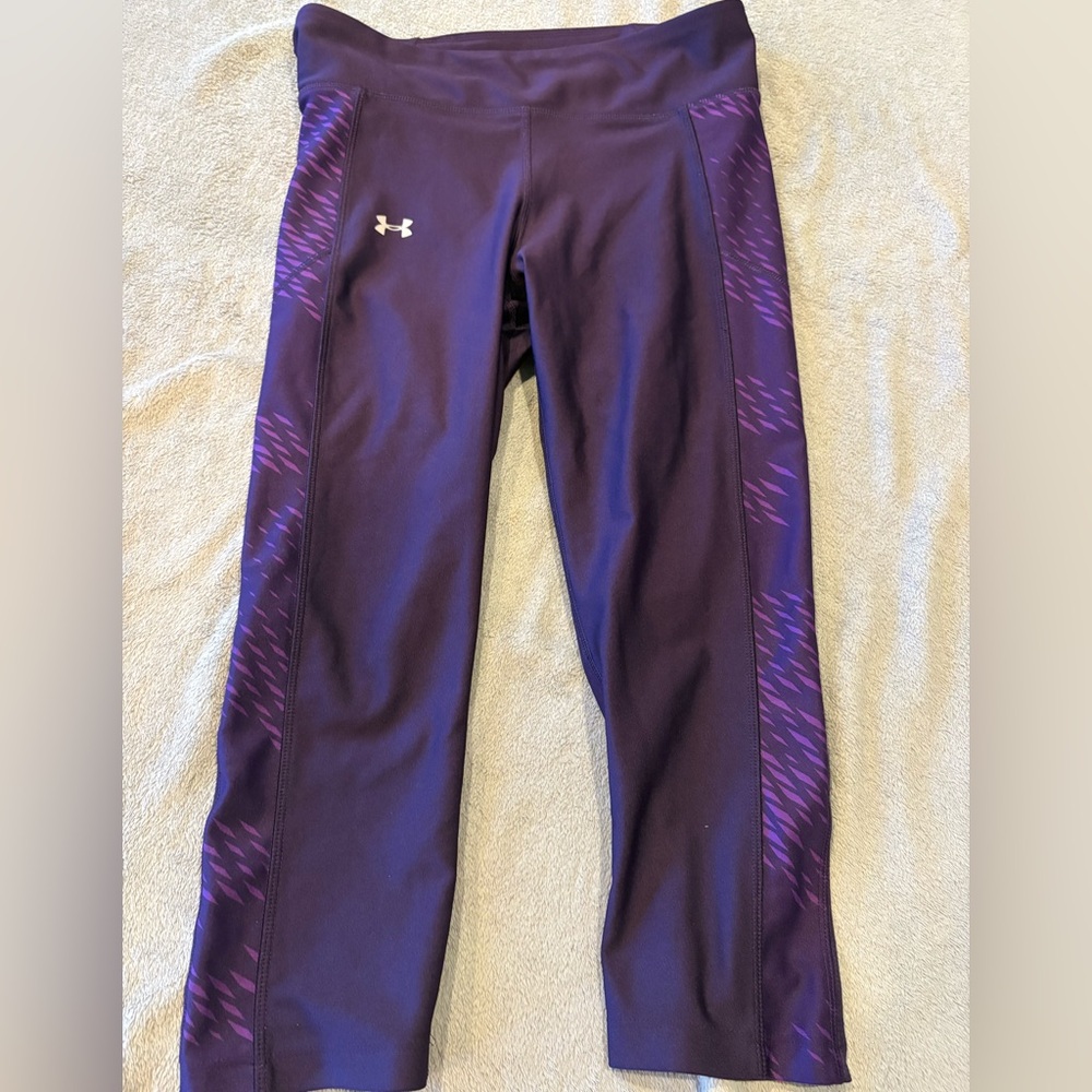 Under Armour Dark Purple Performance Capris with Patterned Side Panels